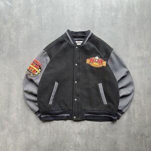 Vintage Disney Store Mickey Mouse Letterman Jacket Varsity Wool Blend L -W/ Hood
